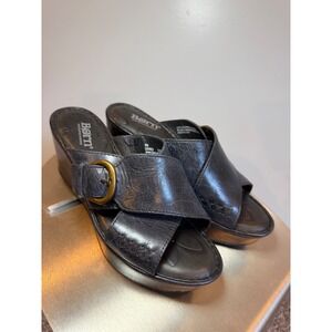 Born Navy Blue Leather Wedge Sandals Platform Slides Buckle Detail Womens 6M